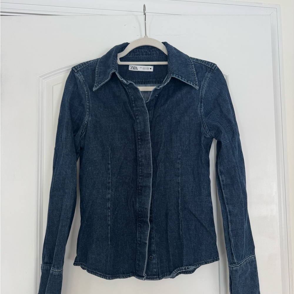 Zara Dark Blue Denim Button-Up
